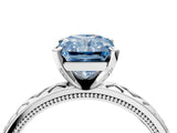 White gold Fancy Blue Radiant  Solitaire Diamond Ring with Milgrain and Black Enamel X Pattern Band_205