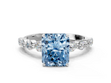 White gold Fancy Blue Radiant  Solitaire Diamond Ring with Pave Band and Four-Prong Setting_269