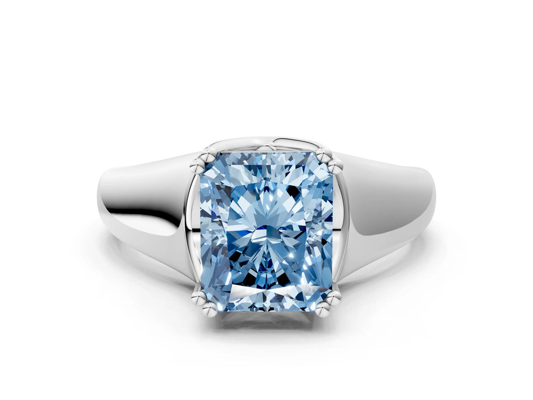White gold Fancy Blue Radiant  Solitaire Diamond Ring with Six-Prong Cathedral Setting_32