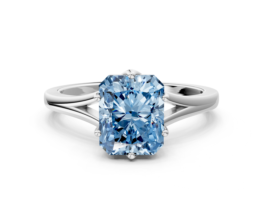 White gold Fancy Blue Radiant  Solitaire Diamond Ring with Six-Prong Setting and Tapered Band_17