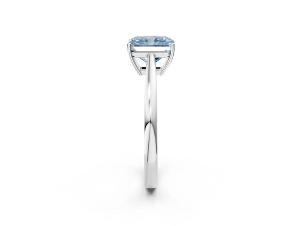 White gold Fancy Blue Radiant  Solitaire Diamond Ring with Split Shank and Four-Prong Setting