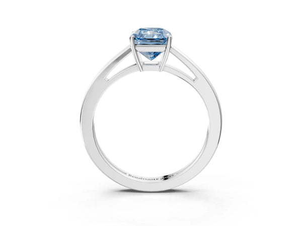 White gold Fancy Blue Radiant  Solitaire Diamond Ring with Split Shank and Four-Prong Setting