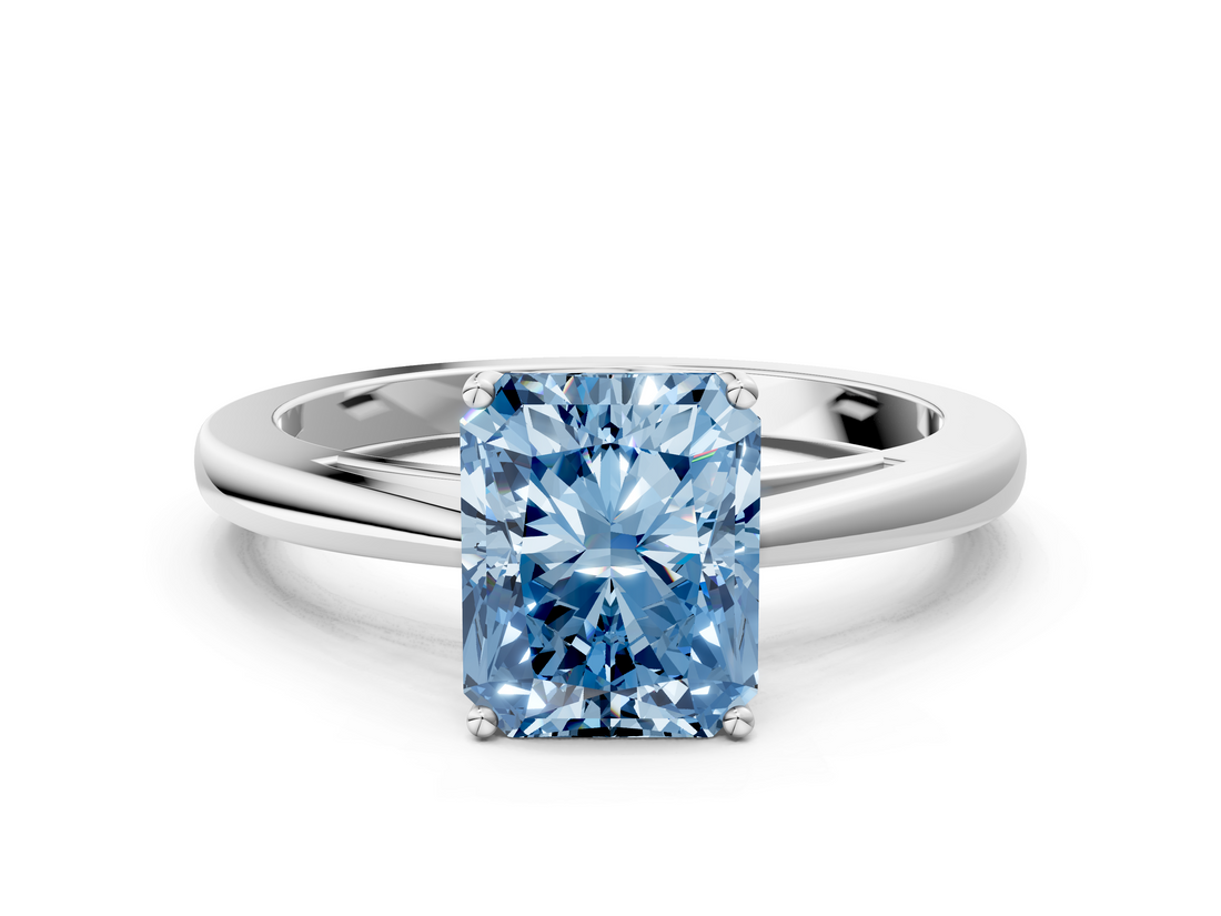 White gold Fancy Blue Radiant  Solitaire Diamond Ring with Split Shank and Four-Prong Setting_20