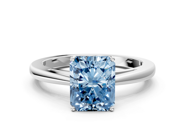 White gold Fancy Blue Radiant  Solitaire Diamond Ring with Split Shank and Four-Prong Setting