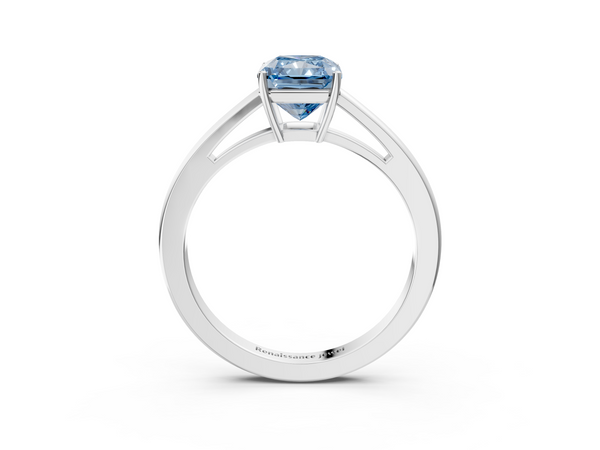 White gold Fancy Blue Radiant  Solitaire Diamond Ring with Split Shank and Four-Prong Setting