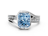 White gold Fancy Blue Radiant  Solitaire Diamond Ring with Split Shank and Prong Setting_41