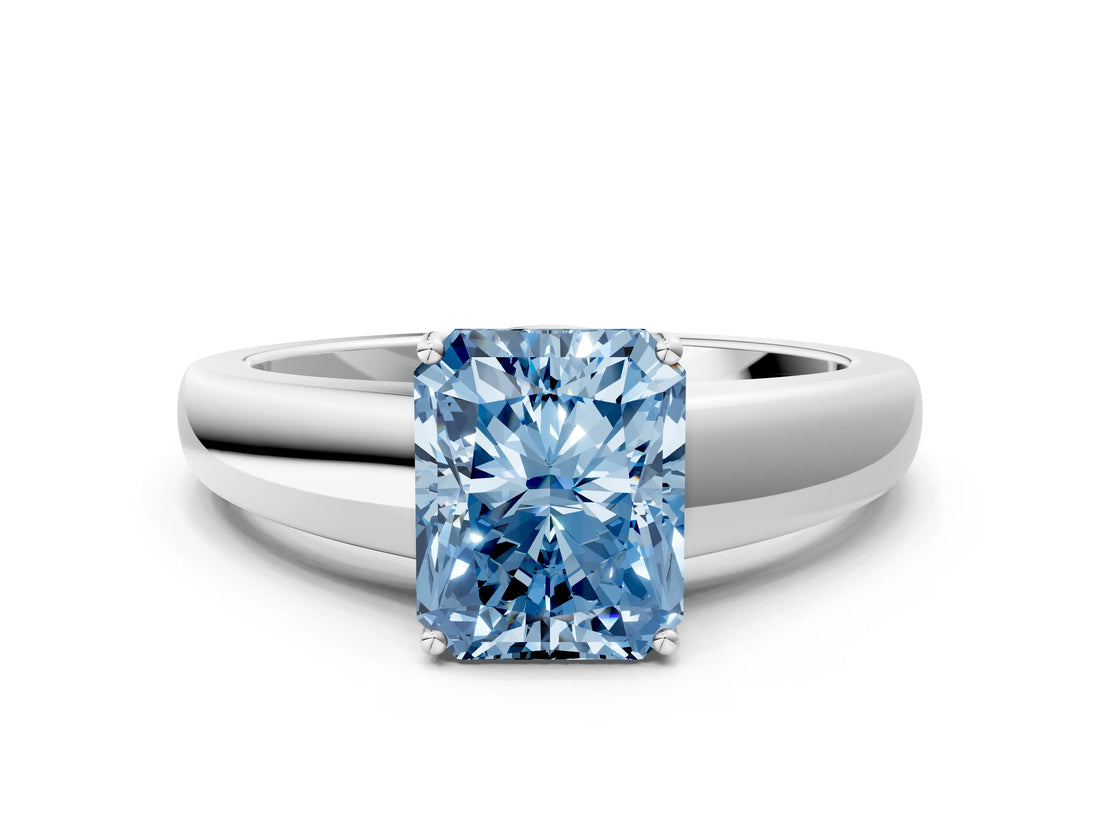 White gold Fancy Blue Radiant  Solitaire Diamond Ring with Tapered Band and Four-Prong Setting_50