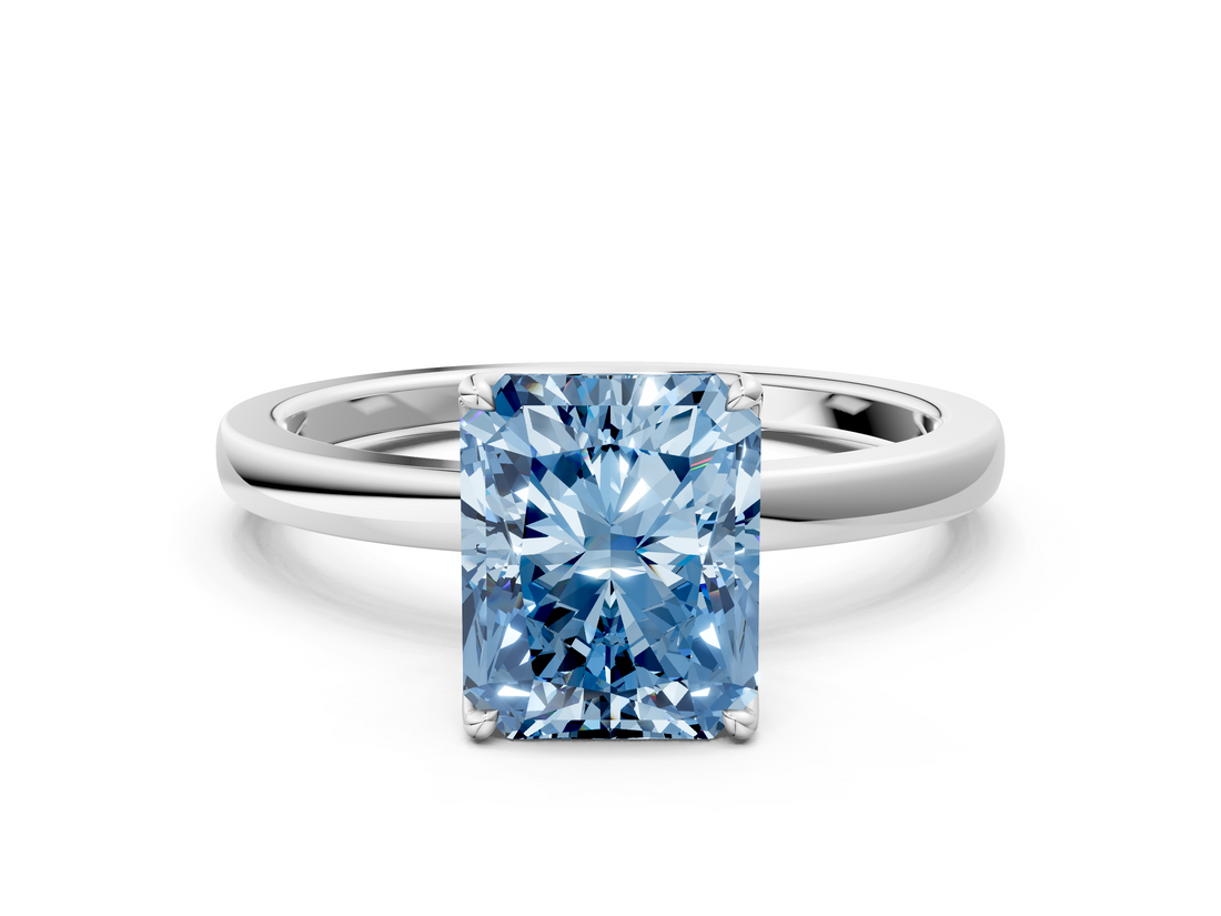 White gold Fancy Blue Radiant  Solitaire Diamond Ring with Thin Band and Four-Prong Setting_3