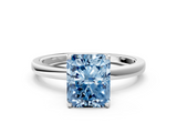 White gold Fancy Blue Radiant  Solitaire Diamond Ring with Thin Band and Four-Prong Setting_3