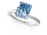 White gold Fancy Blue Radiant  Solitaire Diamond Ring with Thin Band and Four-Prong Setting_4