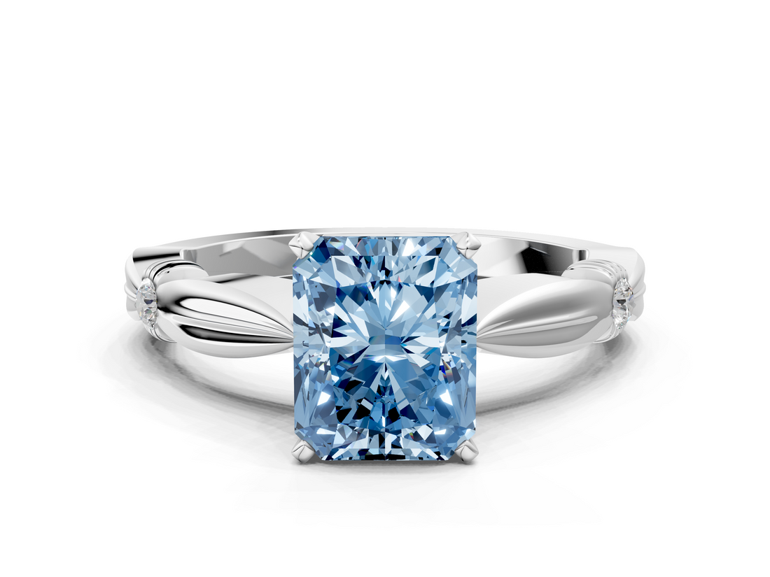 White gold Fancy Blue Radiant  Solitaire Diamond Twisted Band with Four-Prong Setting_42