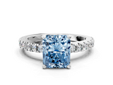 White gold Fancy Blue Radiant  Solitaire Diamond with Pavé Band and Four-Prong Setting_110