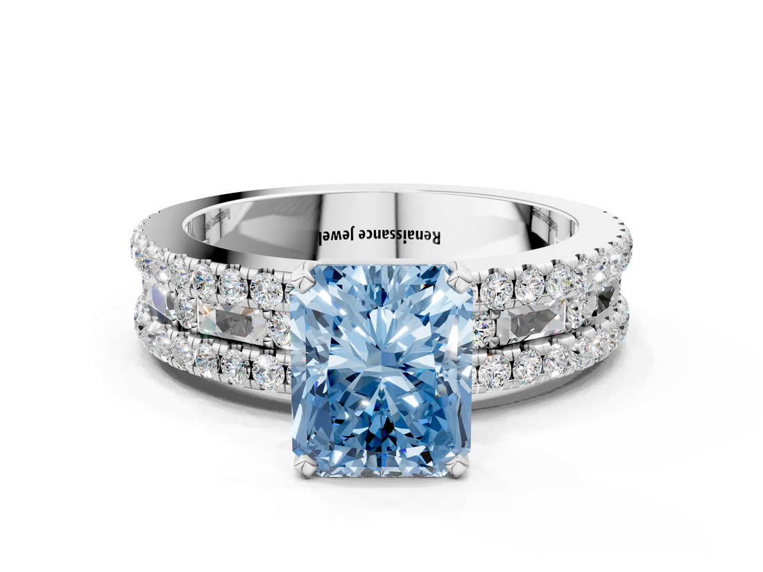 White gold Fancy Blue Radiant  Solitaire Diamond with Pave and Channel Set Band_55