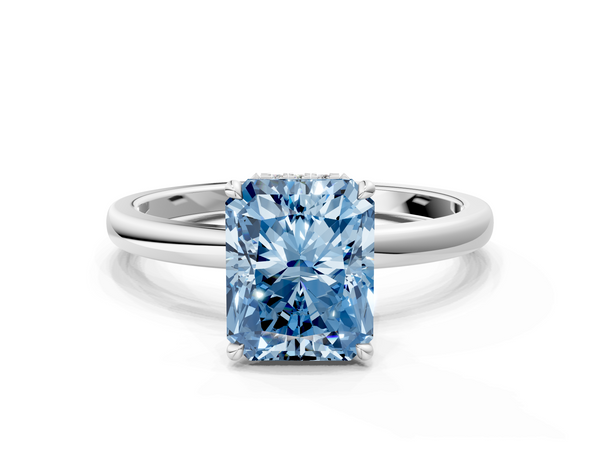 White gold Fancy Blue Radiant  Solitaire Engagement Ring with Cathedral Band and Four-Prong Setting
