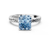 White gold Fancy Blue Radiant  Solitaire Engagement Ring with Scrollwork Band and Four-Prong Setting_116