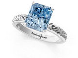 White gold Fancy Blue Radiant  Solitaire Engagement Ring with Scrollwork Band and Four-Prong Setting_136
