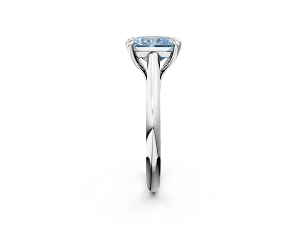White gold Fancy Blue Radiant  Solitaire Engagement Ring with Six-Prong Setting and Classic Band