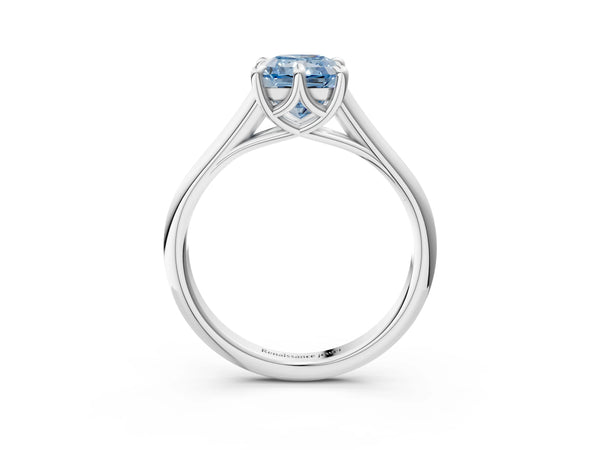White gold Fancy Blue Radiant  Solitaire Engagement Ring with Six-Prong Setting and Classic Band