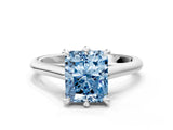 White gold Fancy Blue Radiant  Solitaire Engagement Ring with Six-Prong Setting and Classic Band