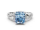 White gold Fancy Blue Radiant  Solitaire Filigree Engagement Ring with Halo and Prong Setting_64