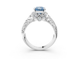 White gold Fancy Blue Radiant  Solitaire Filigree Engagement Ring with Halo and Prong Setting_66