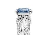 White gold Fancy Blue Radiant  Solitaire Filigree Engagement Ring with Halo and Prong Setting_69