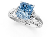 White gold Fancy Blue Radiant  Solitaire Filigree Engagement Ring with Halo and Prong Setting_72