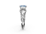 White gold Fancy Blue Radiant  Solitaire Filigree Engagement Ring with Halo and Prong Setting_73
