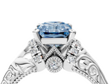White gold Fancy Blue Radiant  Solitaire Filigree Engagement Ring with Halo and Prong Setting_75