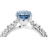 White gold Fancy Blue Radiant  Solitaire Floral Milgrain Engagement Ring_35