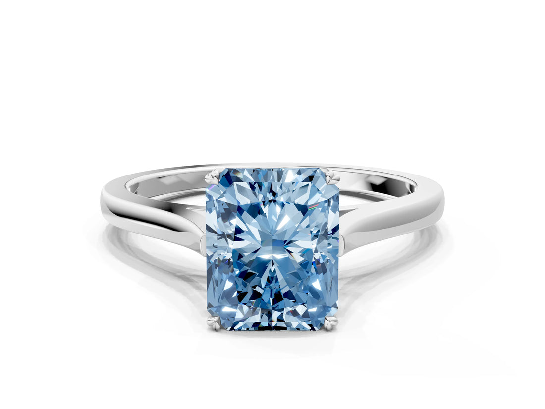 White gold Fancy Blue Radiant  Solitaire Heart Prong Engagement Ring with Tapered Band_55