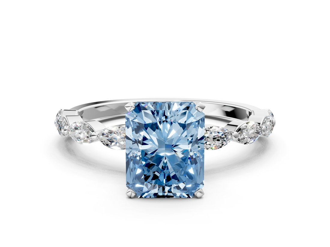 White gold Fancy Blue Radiant  Solitaire Marquise Side Stone Prong Setting Ring_42