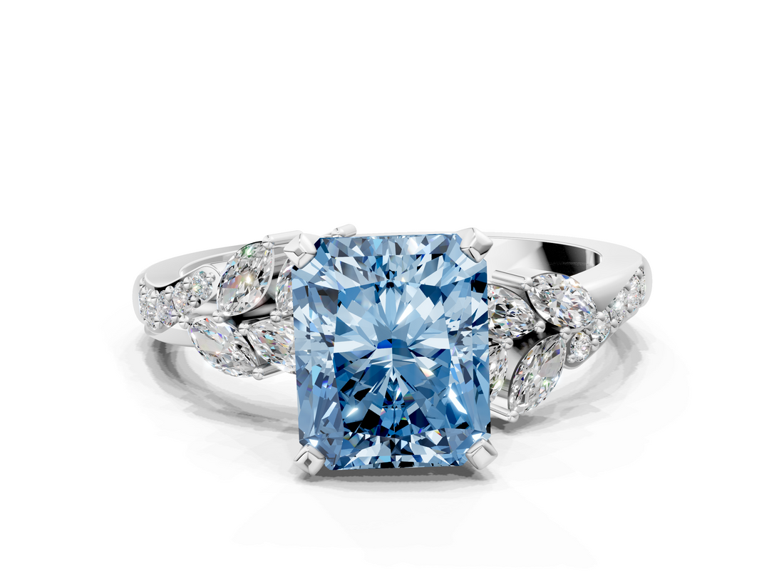White gold Fancy Blue Radiant  Solitaire Marquise Twist Band with Six-Prong Setting_58