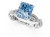White gold Fancy Blue Radiant  Solitaire Milgrain Diamond Engagement Ring with Bezel and Marquise Band_109