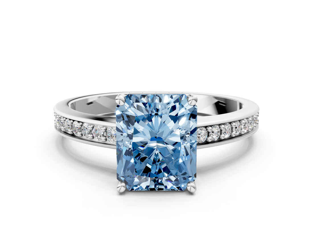 White gold Fancy Blue Radiant  Solitaire Pavé Band Prong Setting Ring_20