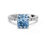 White gold Fancy Blue Radiant  Solitaire Pavé Band with Four-Prong Setting_156