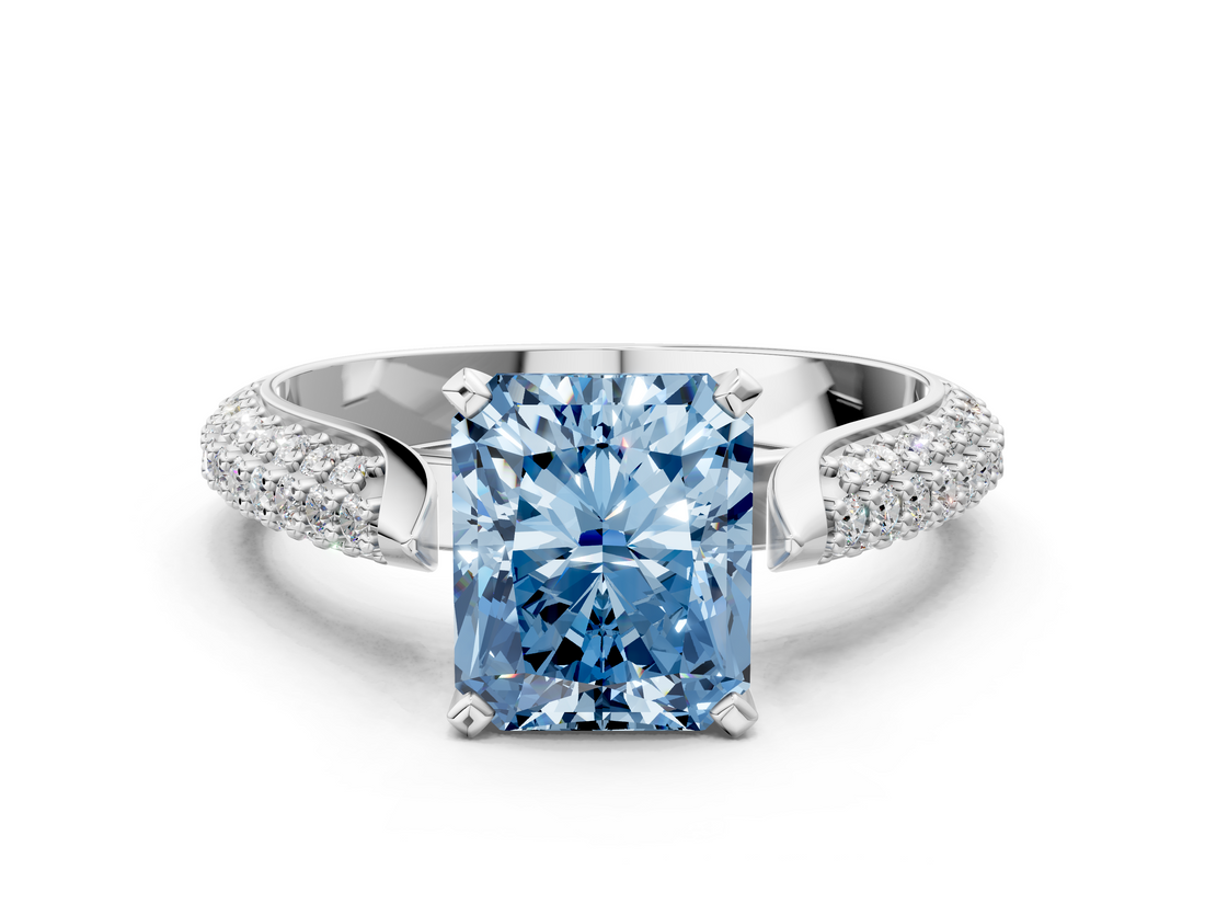 White gold Fancy Blue Radiant  Solitaire Pavé Diamond Engagement Ring with Four-Prong Setting_116