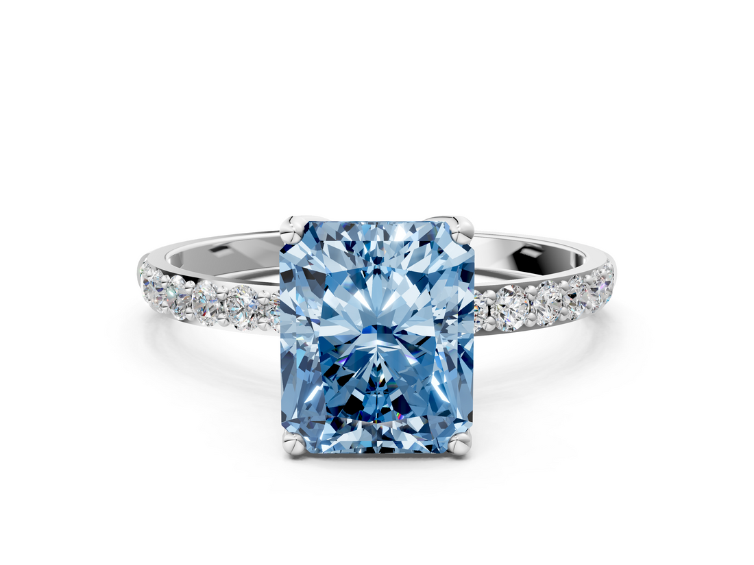 White gold Fancy Blue Radiant  Solitaire Pavé Diamond Engagement Ring with Four-Prong Setting_38