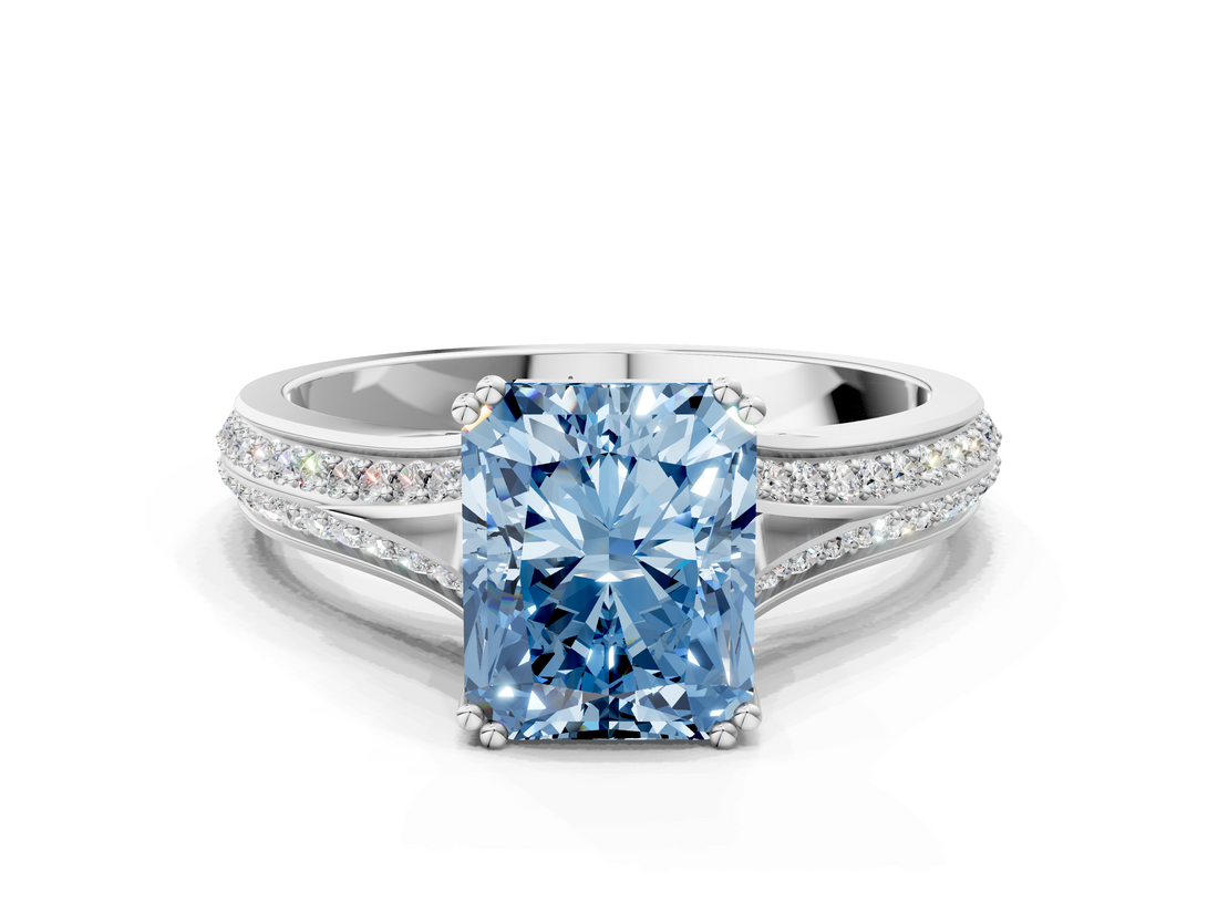 White gold Fancy Blue Radiant  Solitaire Pave Split Shank Engagement Ring with Six-Prong Setting_32