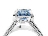 White gold Fancy Blue Radiant  Solitaire Pave Split Shank Ring with Four-Prong Setting_115