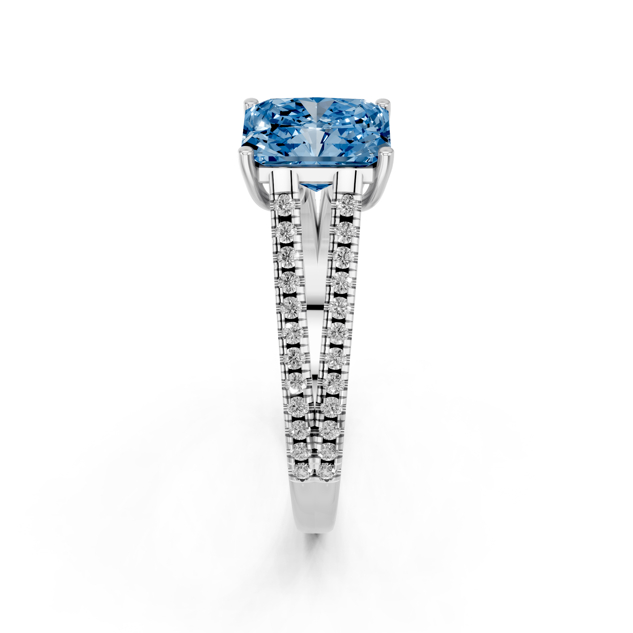 White gold Fancy Blue Radiant  Solitaire Split Shank Pavé Diamond Engagement Ring_255