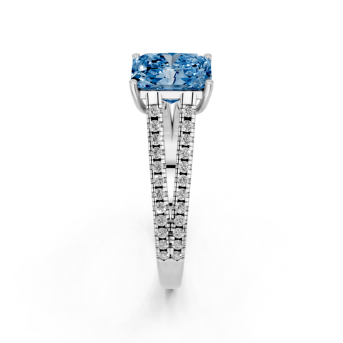White gold Fancy Blue Radiant  Solitaire Split Shank Pavé Diamond Engagement Ring_255