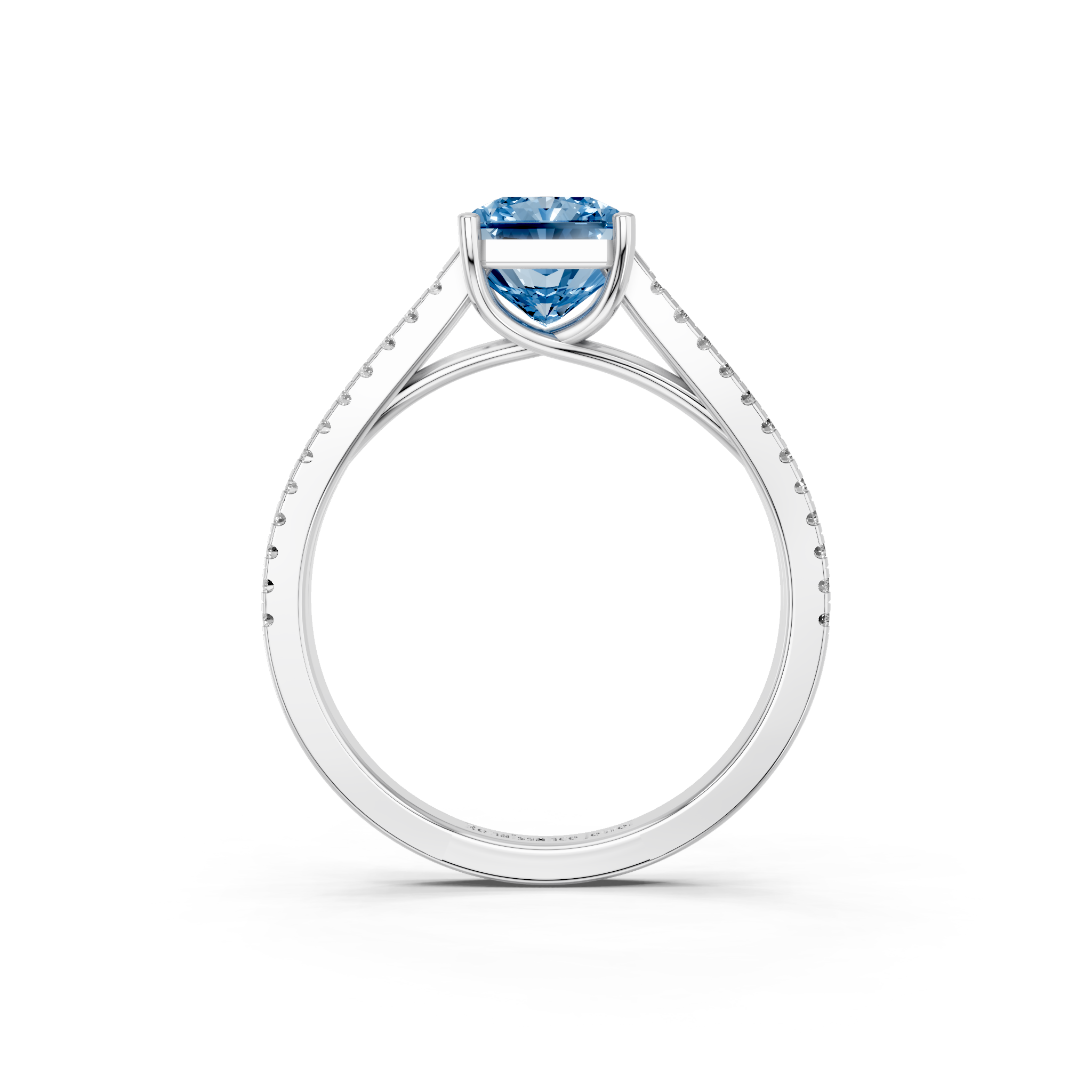 White gold Fancy Blue Radiant  Solitaire Split Shank Pavé Diamond Engagement Ring_256