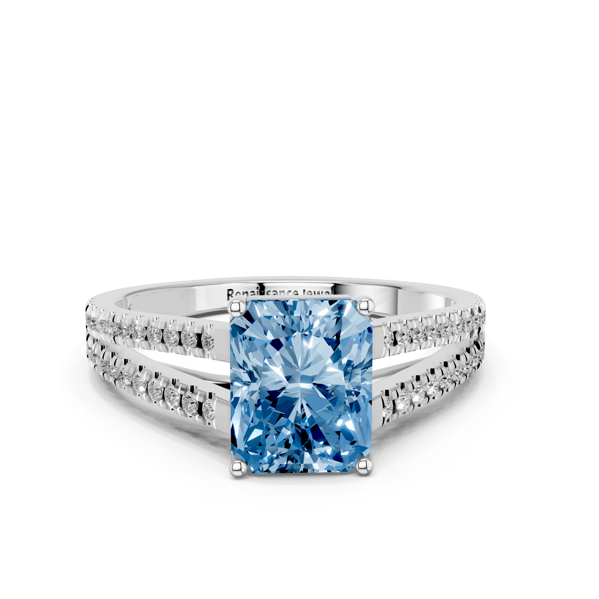 White gold Fancy Blue Radiant  Solitaire Split Shank Pavé Diamond Engagement Ring_262