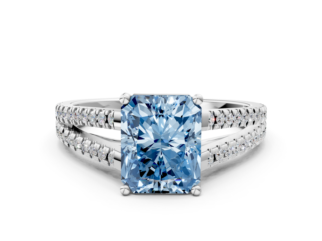 White gold Fancy Blue Radiant  Solitaire Split Shank Pavé Diamond Engagement Ring_384
