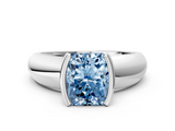 White gold Fancy Blue Radiant  Solitaire Tension Set Diamond Ring with Wide Band_37