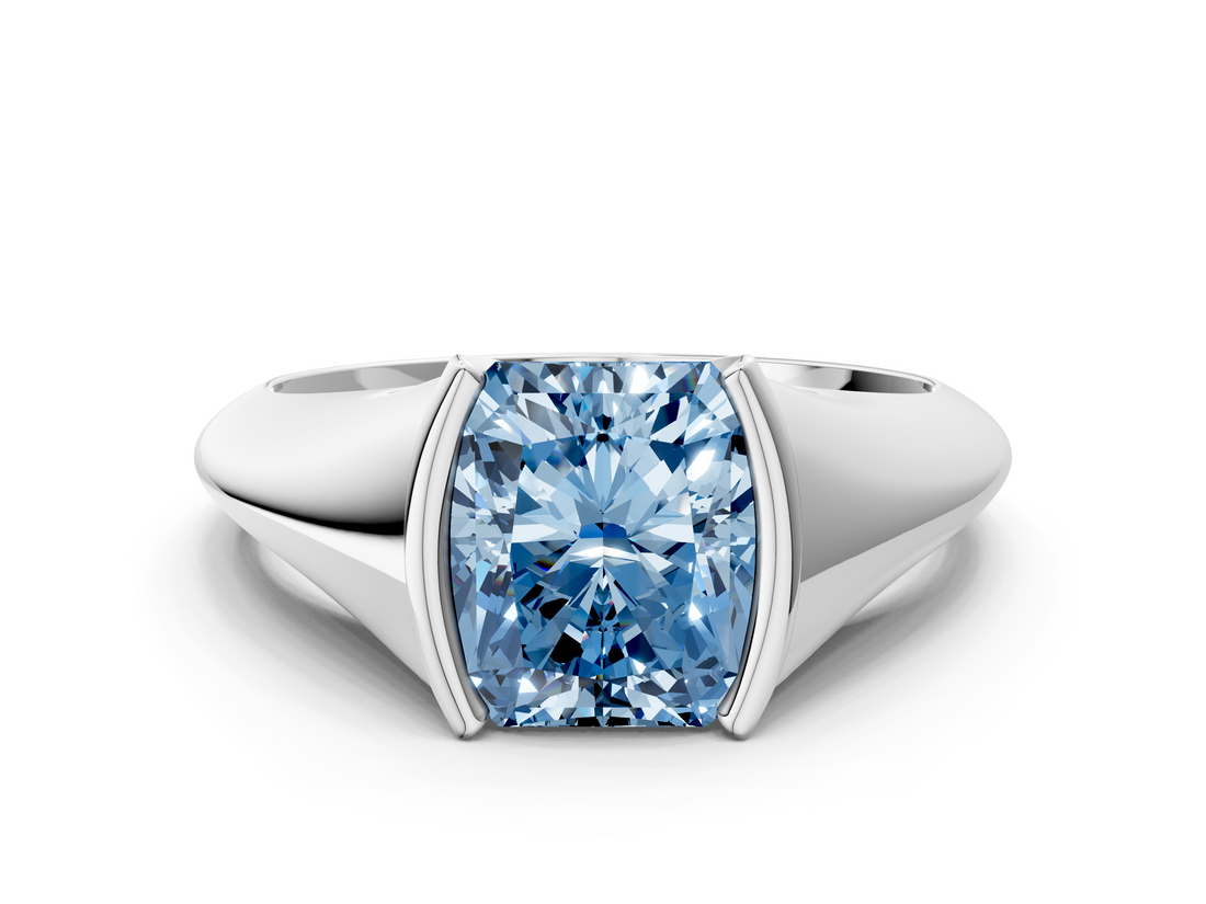 White gold Fancy Blue Radiant  Solitaire Tension Set Diamond Ring_20