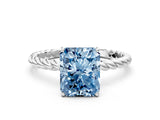 White gold Fancy Blue Radiant  Solitaire Twist Band Ring with Four-Prong Setting_12