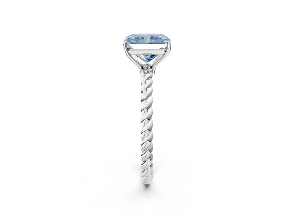 White Gold Radiant Cut Twisted Solitaire Engagement Ring Setting for Fancy Blue Center