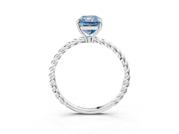 White Gold Radiant Cut Twisted Solitaire Engagement Ring Setting for Fancy Blue Center